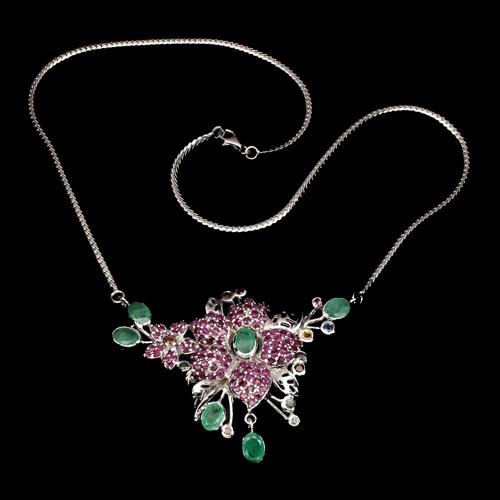 Rubin Smaragd Saphir Blume Collier