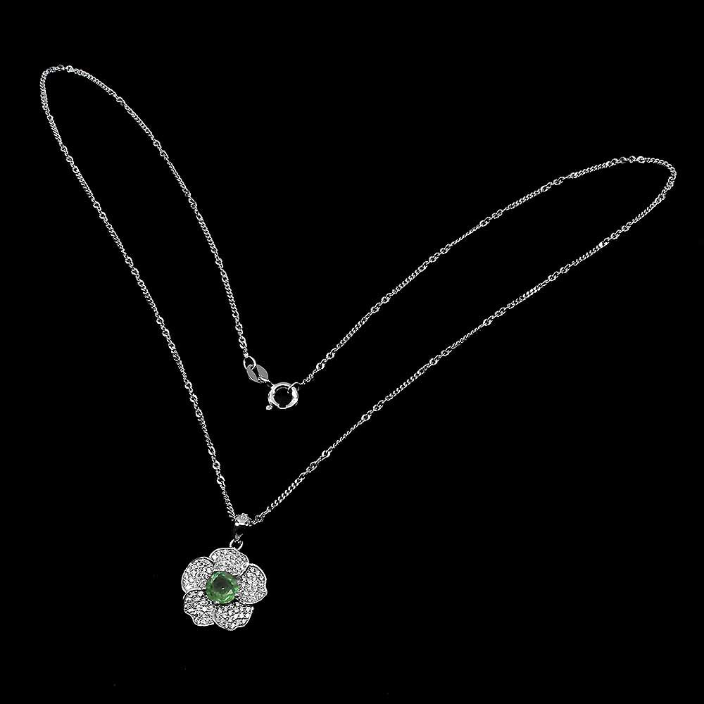 Smaragd Blume Anhänger mit Halskette aus weißvergoldetem Silber - INARA