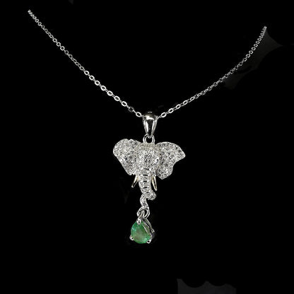 Smaragd Elefant Anhänger mit Halskette Silber bicolor vergoldet - INARA