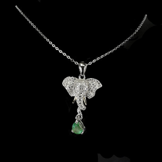 Smaragd Elefant Anhänger mit Halskette Silber bicolor vergoldet - INARA