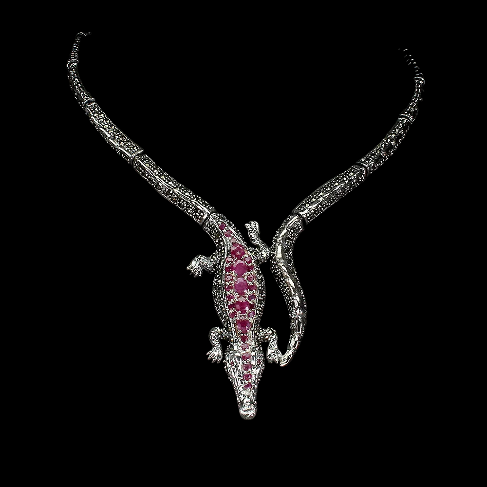 Rubin Krokodil Collier Sterlingsilber - Vorderansicht - INARA