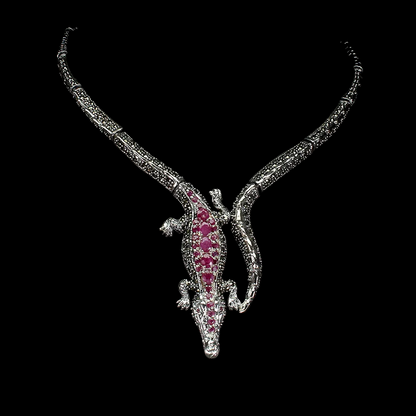 Rubin Krokodil Collier Sterlingsilber - Vorderansicht - INARA