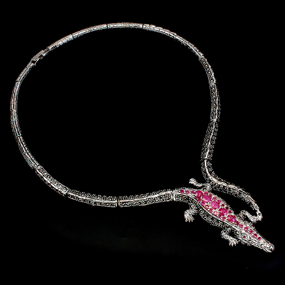 Rubin Krokodil Collier Sterlingsilber - Seitenansicht - INARA