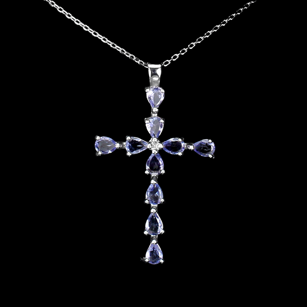 Pendentif Croix Tanzanite avec Collier