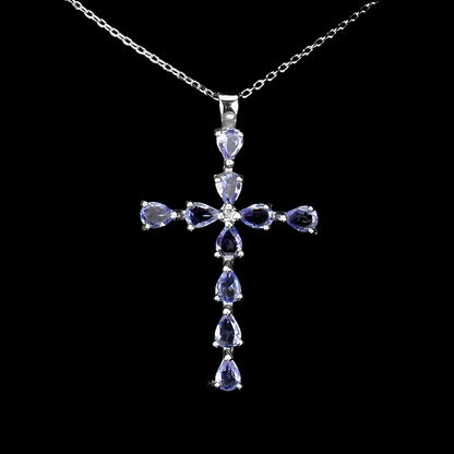 Pendentif Croix Tanzanite avec Collier