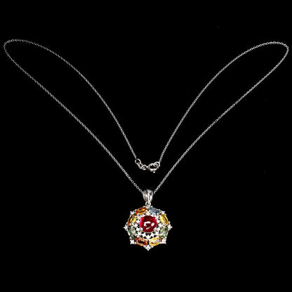 Rubin Saphir Anhänger mit Halskette aus weißvergoldetem Silber - INARA