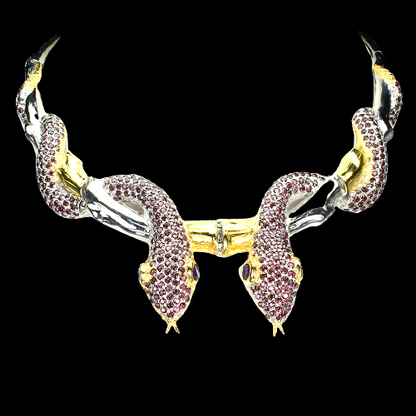 Rhodolit Amethyst Schlangen Collier Silber vergoldet - INARA