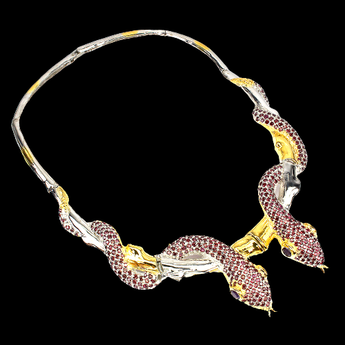 Rhodolit Amethyst Schlangen Collier Silber vergoldet - INARA