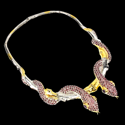 Rhodolit Amethyst Schlangen Collier Silber vergoldet - INARA