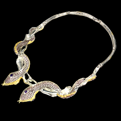 Rhodolit Amethyst Schlangen Collier Silber vergoldet - INARA