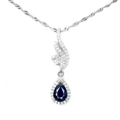 Saphir Anhänger mit Halskette Silber weißvergoldet - INARA