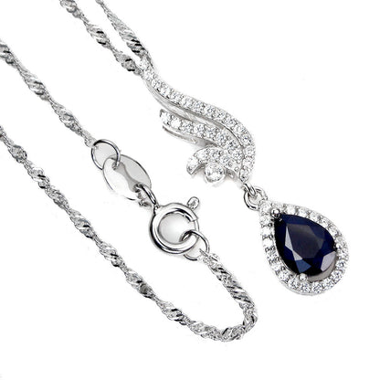 Saphir Anhänger mit Halskette Silber weißvergoldet - INARA