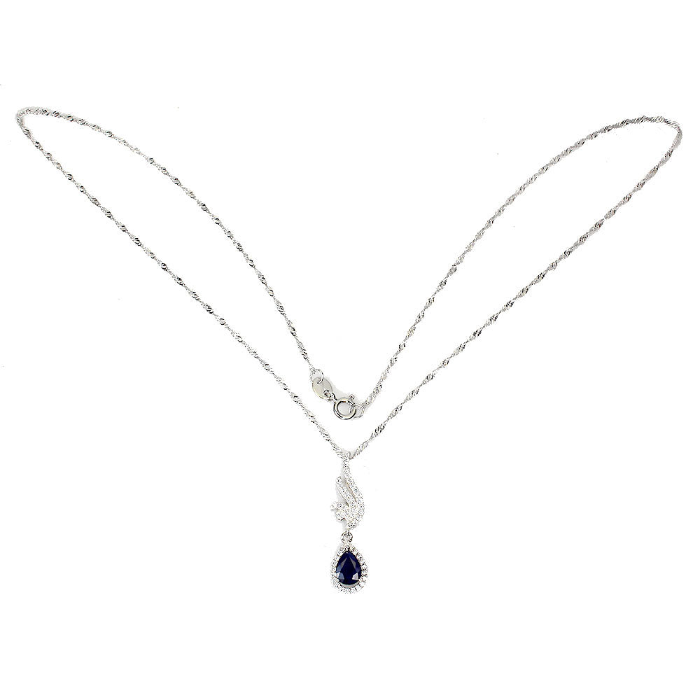 Saphir Anhänger mit Halskette Silber weißvergoldet - INARA