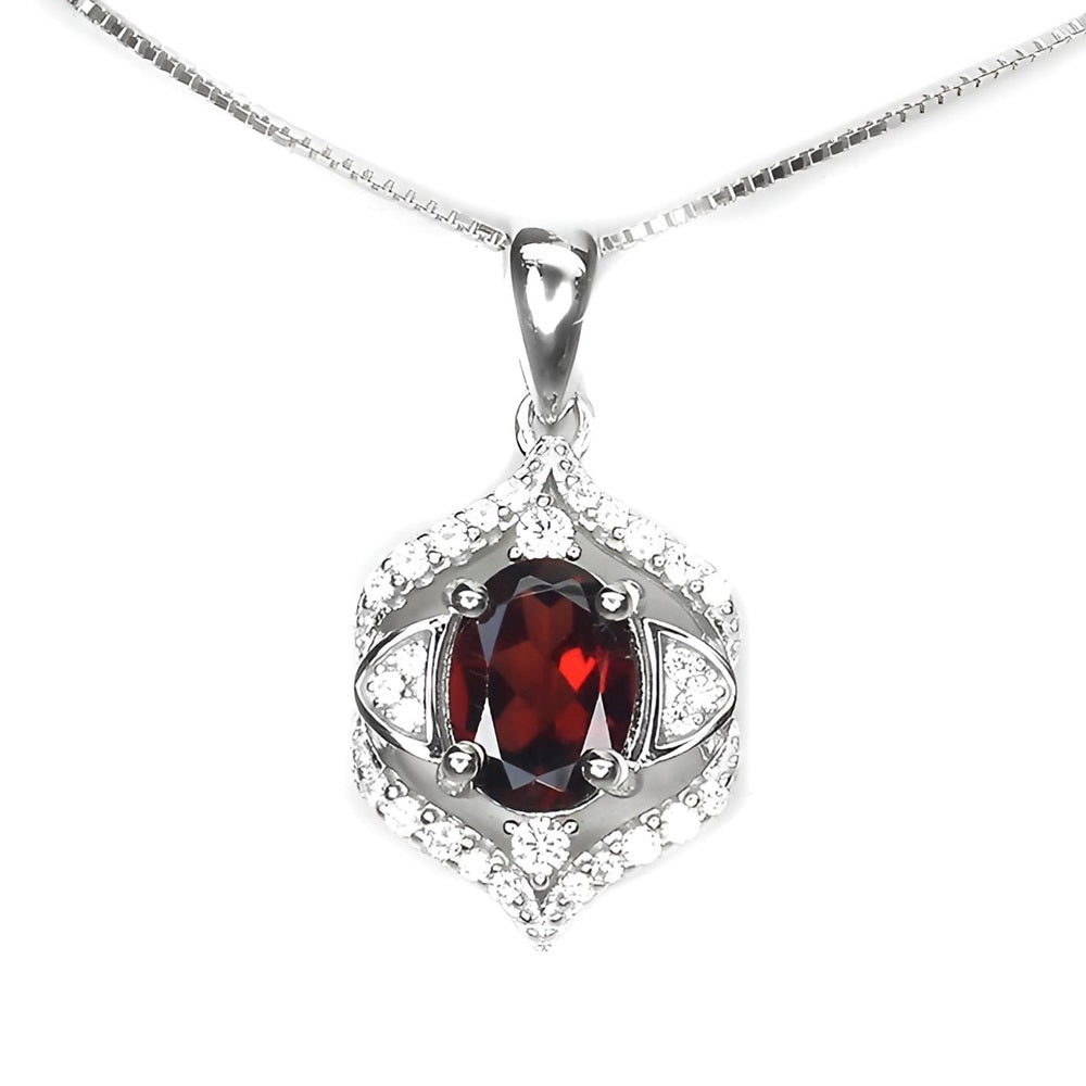 Granat Anhänger mit Halskette aus weißvergoldetem Silber - INARA