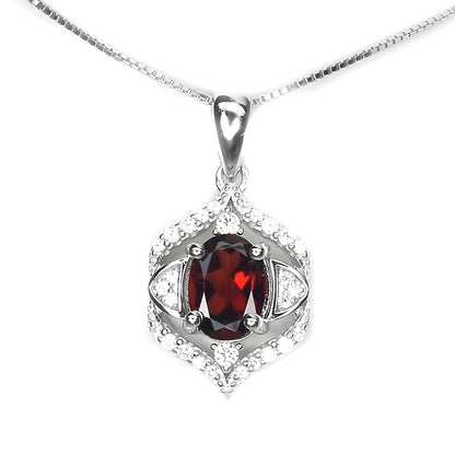 Granat Anhänger mit Halskette aus weißvergoldetem Silber - INARA