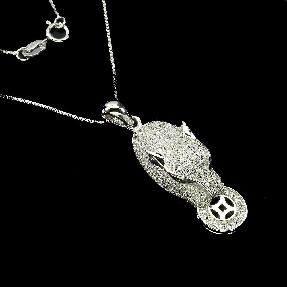 Zirkonia Raubkatze Anhänger mit Halskette Silber - INARA