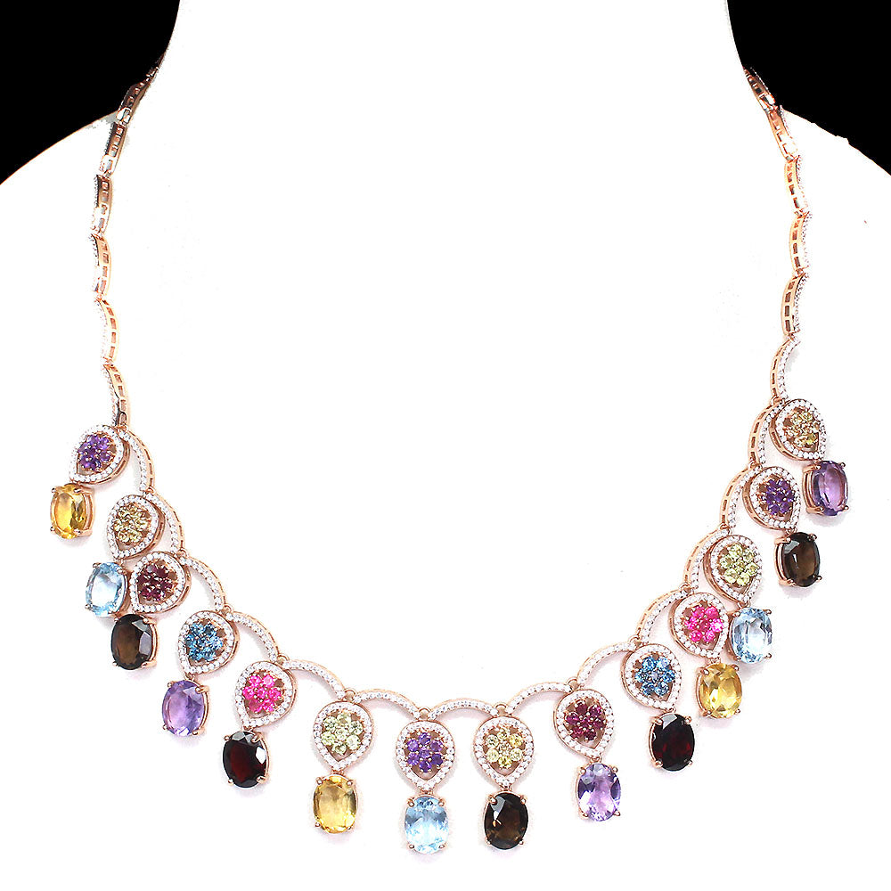 Blautopas Amethyst Citrin Peridot Rhodolit Saphir Collier - INARA