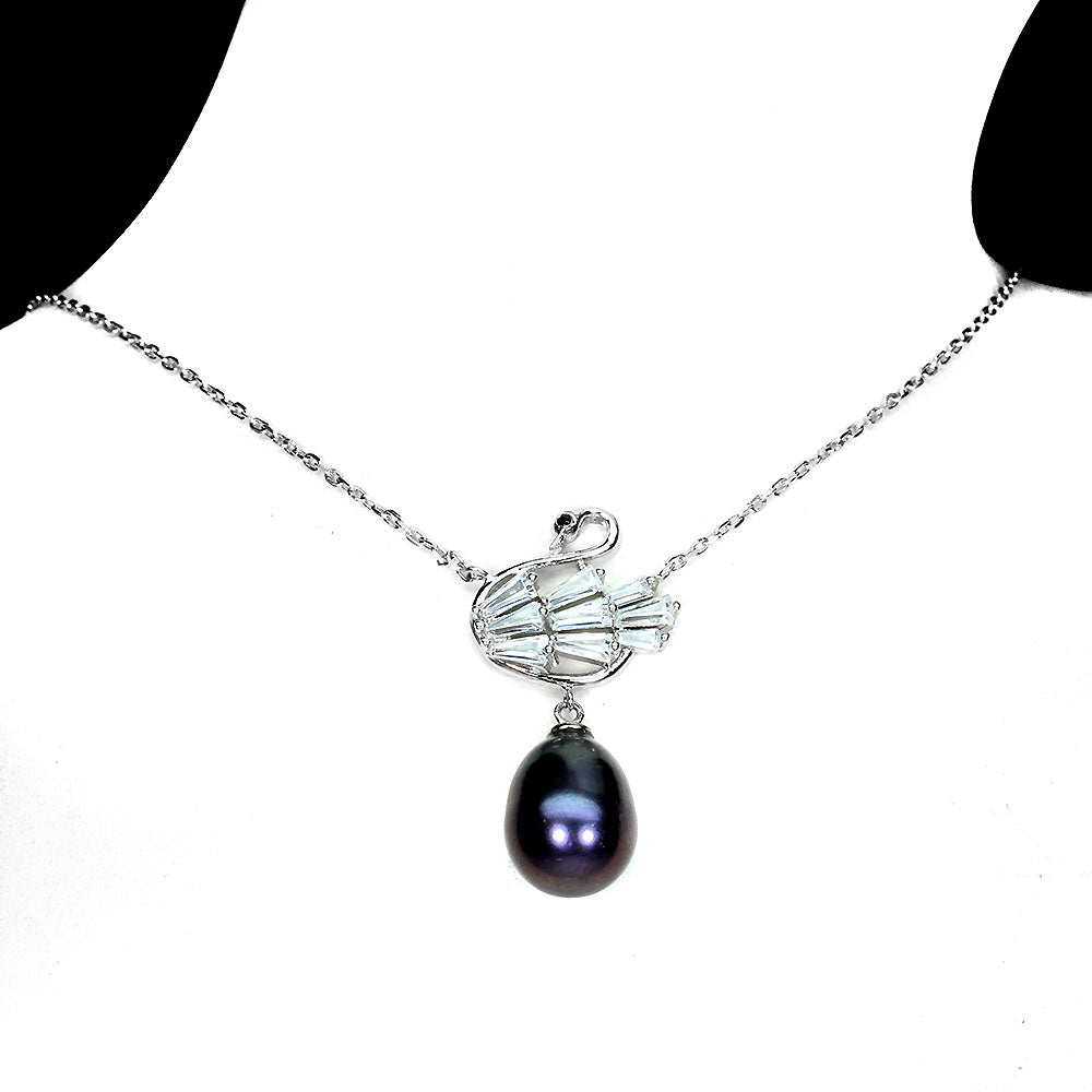 Perle Schwan Anhänger mit Halskette Silber weißvergoldet - INARA