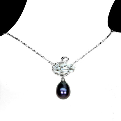 Perle Schwan Anhänger mit Halskette Silber weißvergoldet - INARA