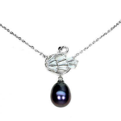 Perle Schwan Anhänger mit Halskette Silber weißvergoldet - INARA