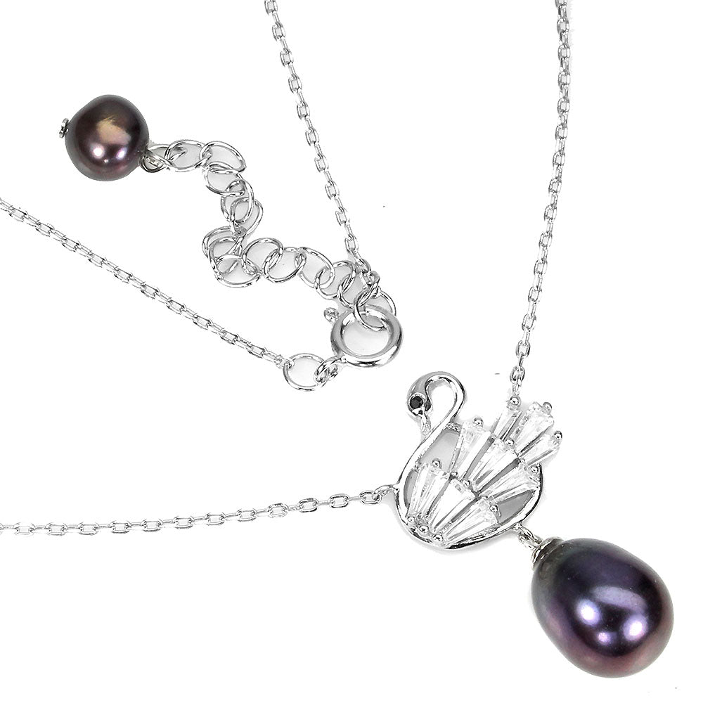 Perle Schwan Anhänger mit Halskette Silber weißvergoldet - INARA