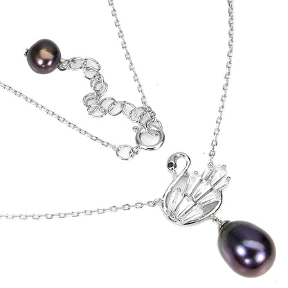 Perle Schwan Anhänger mit Halskette Silber weißvergoldet - INARA