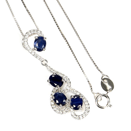 Saphir Weißtopas Anhänger mit Halskette aus Silber - INARA