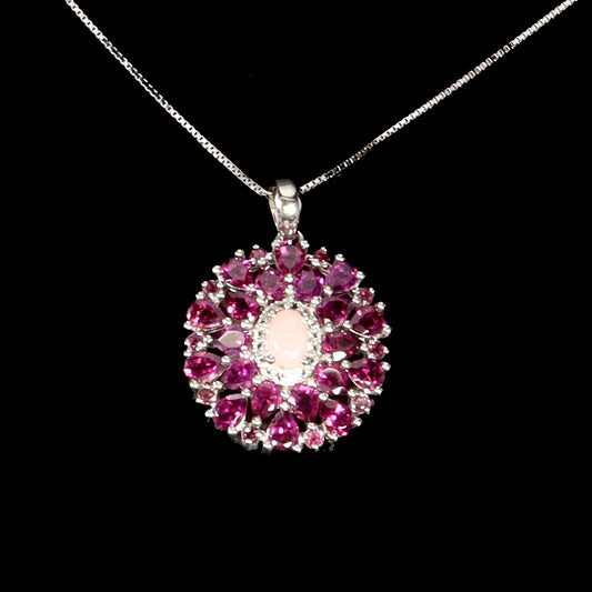 Opal Rhodolit Weißtopas Anhänger mit Halskette Silber weißvergoldet - INARA - Detailansicht