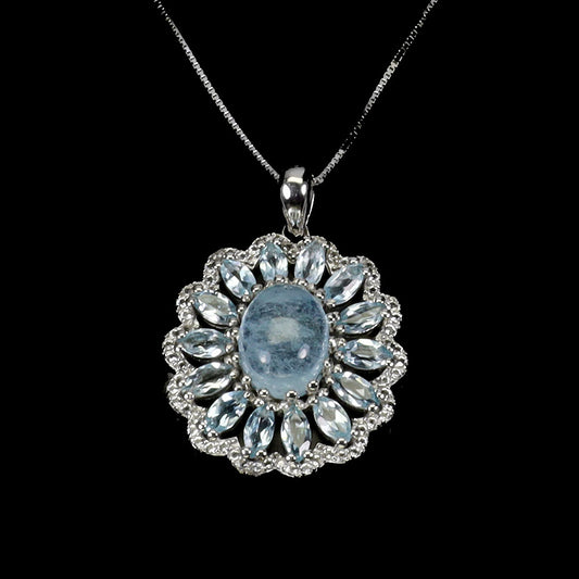 Aquamarine White Topaz Pendant with Necklace