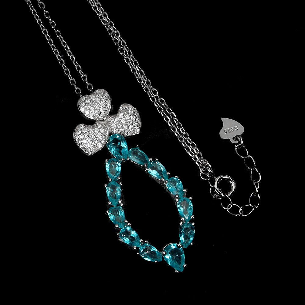 Blautopas paraiba blue Anhänger mit Halskette Silber weißvergoldet - INARA