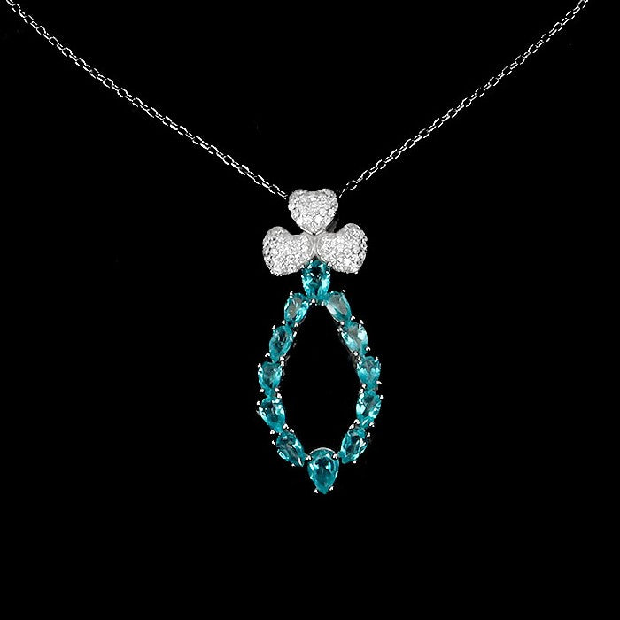 Blautopas paraiba blue Anhänger mit Halskette Silber weißvergoldet - INARA