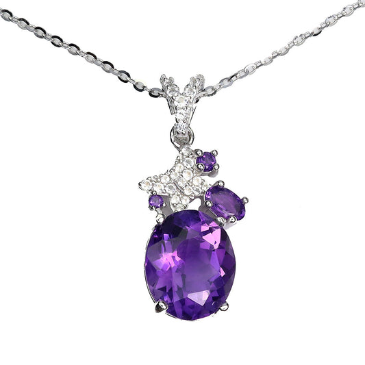 Amethyst Weißtopas Anhänger mit Halskette Silber weißvergoldet - INARA