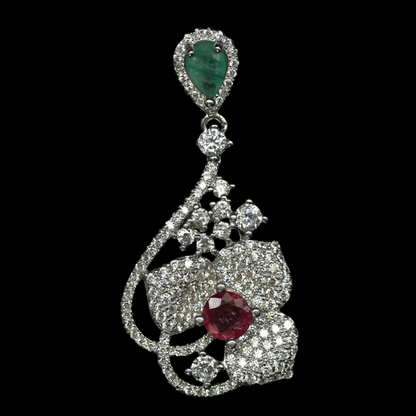 Smaragd Rubin Blume Anhänger Silber weißvergoldet - INARA