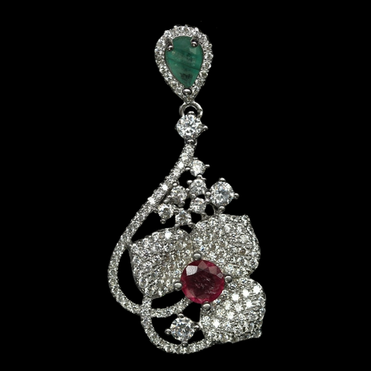 Smaragd Rubin Blume Anhänger Silber weißvergoldet - INARA