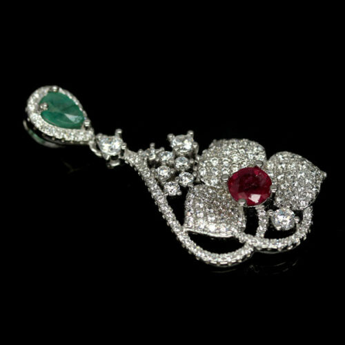 Smaragd Rubin Blume Anhänger Silber weißvergoldet - INARA