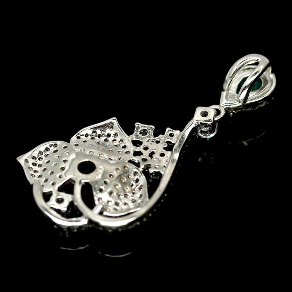 Smaragd Rubin Blume Anhänger Silber weißvergoldet - INARA