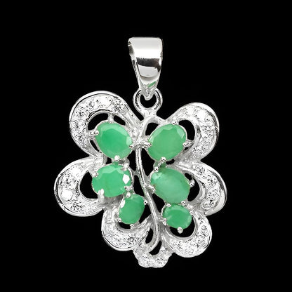 Smaragd Anhänger aus weißvergoldetem Silber - INARA