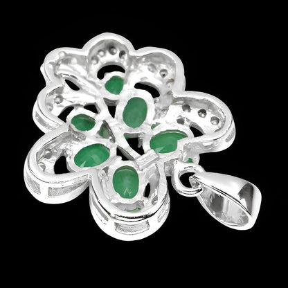 Smaragd Anhänger aus weißvergoldetem Silber - INARA