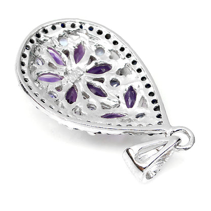 Amethyst Tansanit Saphir Anhänger aus weißvergoldetem Silber - INARA