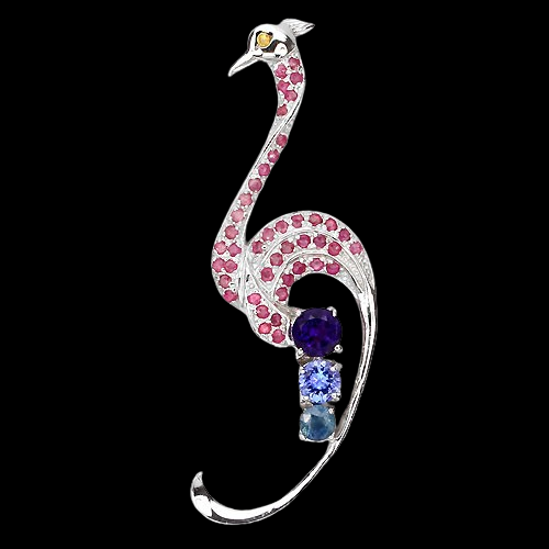 Rubin Saphir Amethyst Tansanit Pfau Anhänger Silber - INARA