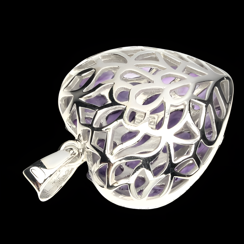 Amethyst Herz Anhänger aus weißvergoldetem Silber - INARA