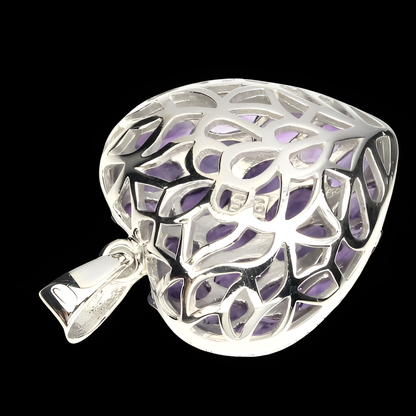 Amethyst Herz Anhänger aus weißvergoldetem Silber - INARA