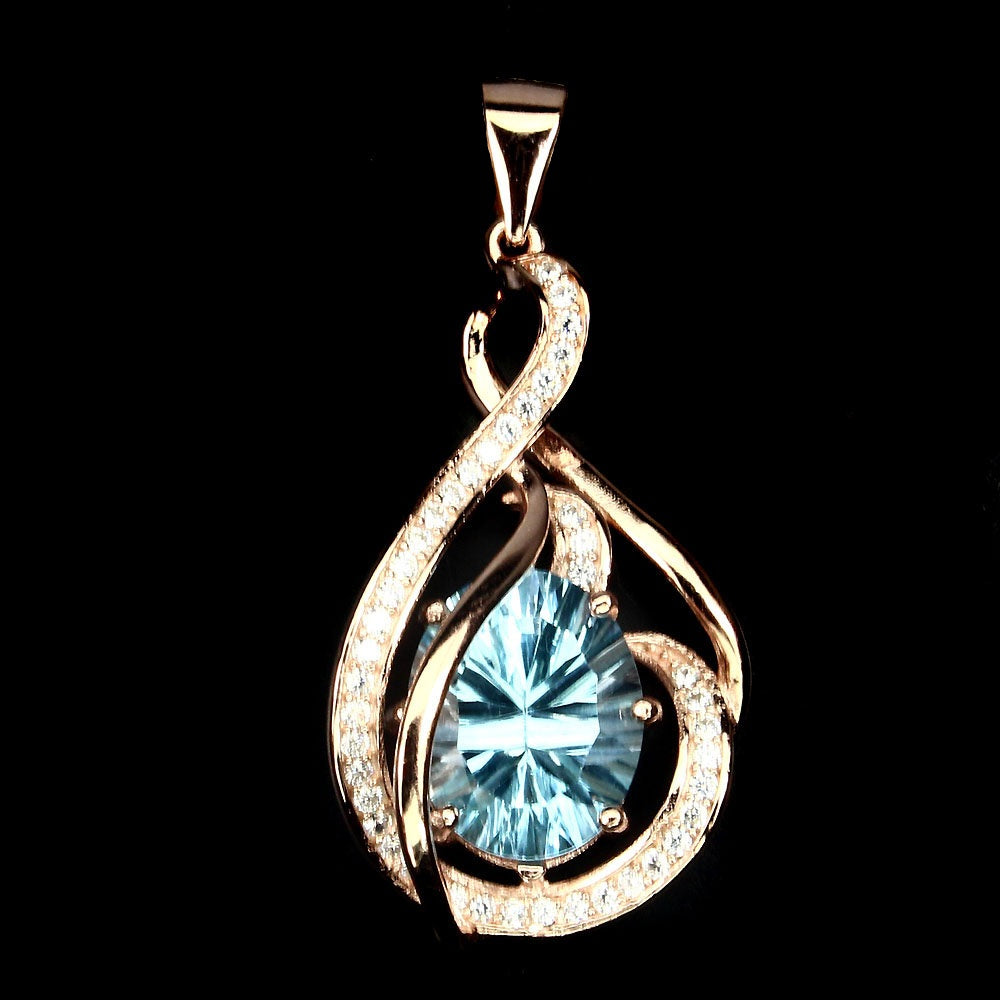 Blautopas Konkavschliff Anhänger Silber rosévergoldet - INARA