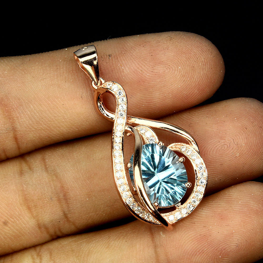 Blautopas Konkavschliff Anhänger Silber rosévergoldet - INARA