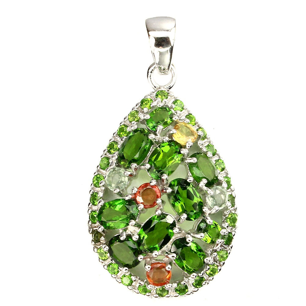 Russischer Diopsid Saphir Anhänger Silber weißvergoldet - INARA