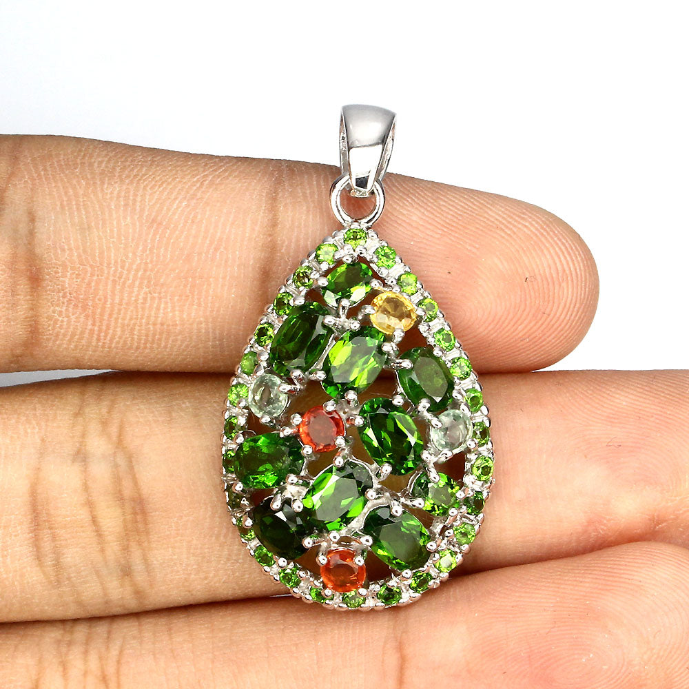 Russischer Diopsid Saphir Anhänger Silber weißvergoldet - INARA