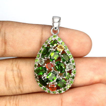 Russischer Diopsid Saphir Anhänger Silber weißvergoldet - INARA