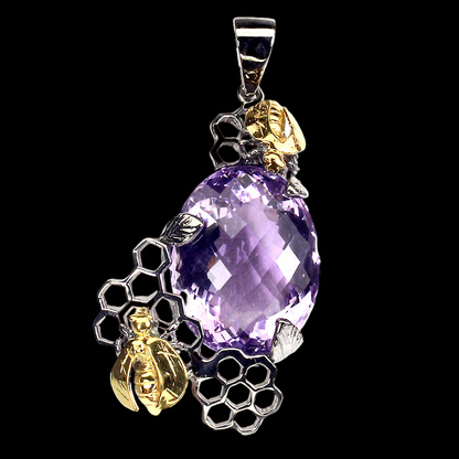 Amethyst Bienenwabe Anhänger Silber vergoldet - INARA