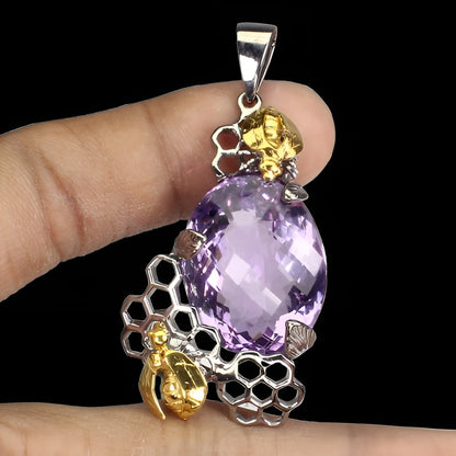 Amethyst Bienenwabe Anhänger Silber vergoldet - INARA