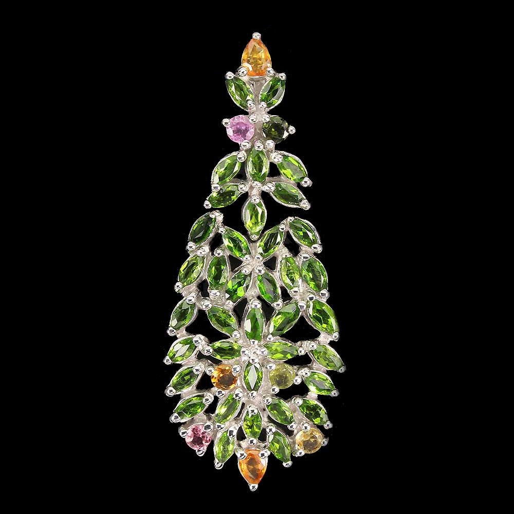 Chromdiopsid Saphir Turmalin Anhänger aus weißvergoldetem Silber - INARA